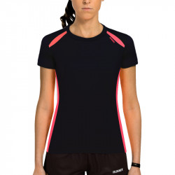 T-Shirt technique Runnek Wave femme - couleur Noir intense et rose acide