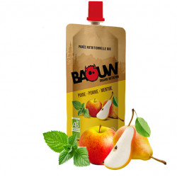 Compote energetique bio BAOUW poire-pomme-menthe