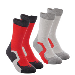 2 paires de chaussettes de randonnée montagne tige haute enfant crossocks rouge