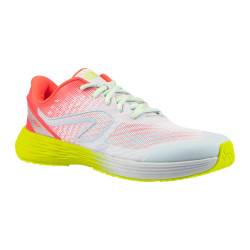 chaussures enfant d'athlétisme AT 500 kiprun fast grises roses et jaunes fluos