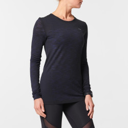 TEE SHIRT RUNNING MANCHES LONGUES FEMME RESPIRANT KIPRUN CARE NOIR BLEU