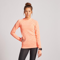 TEE SHIRT MANCHES LONGUES RUNNING FEMME KIPRUN SKINCARE CORAIL