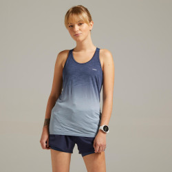 DÉBARDEUR RUNNING FEMME AVEC BRASSIÈRE INTÉGRÉE KIPRUN CARE BLEU GRIS