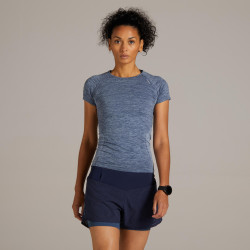 SHORT RUNNING FEMME AVEC CUISSARD INTÉGRÉ 2 EN 1 KIPRUN BLEU GRIS