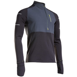 TEE SHIRT RUNNING MANCHES LONGUES HIVER HOMME KIPRUN WARM REGUL NOIR GRIS JAUNE