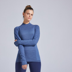TEE SHIRT MANCHES LONGUES RUNNING FEMME KIPRUN SKINCARE BLEU ARDOISE