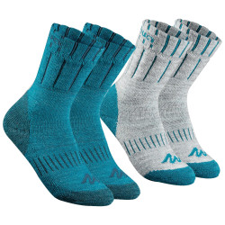 Chaussettes chaudes de randonnée enfant SH100 WARM mid gris bleues X 2 paires